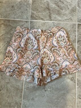 Philosophy High-Waist Paisley Ruffle Hem Shorts - Pink & Cream